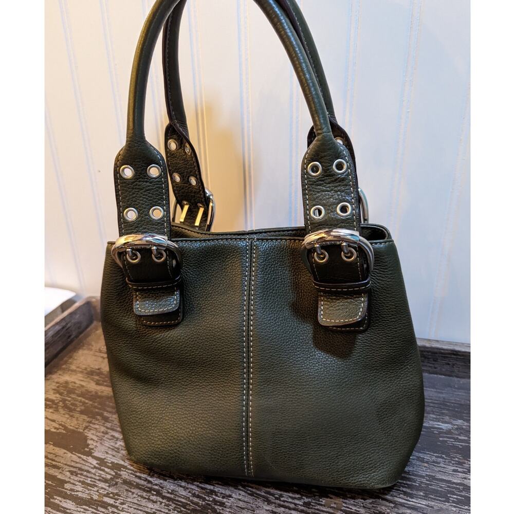 Tignanello Olive Green 100% Genuine Leather Handbag Purse